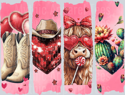 Western Valentines day Highland Cow Cowgirl Boots DTF Valentines Day Transfers