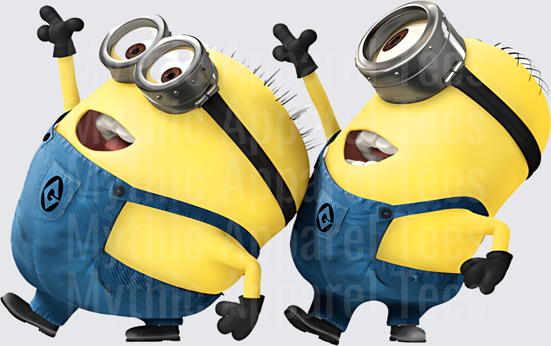 Minnions Duo Laughing and Cheering in Blue Overalls