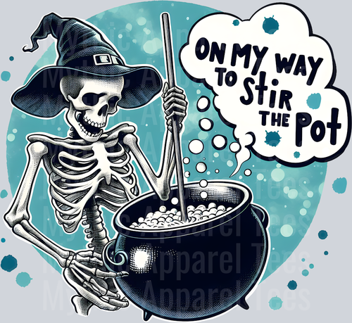 On my way to stir the pot blue background DTF Skull Transfers