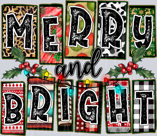 Merry And Bright DTF Christmas Trasnfers