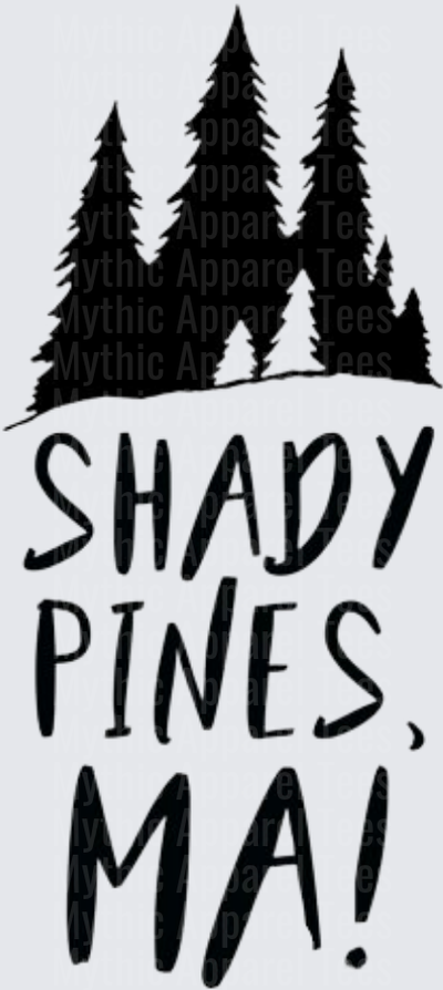 Golden Girls Shady Pines Ma Bold Text with Pine Tree Silhouette Graphic Design