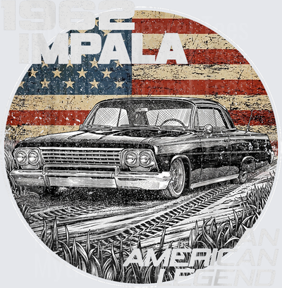 1962 62 Impala Old School Muscle Car American Flag T-Shirt