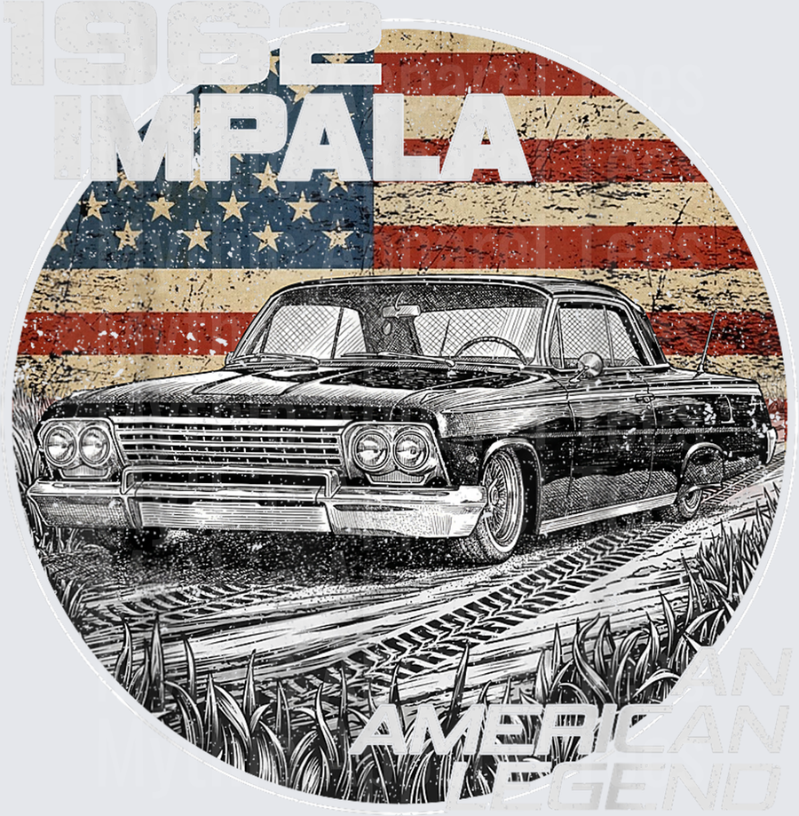 1962 62 Impala Old School Muscle Car American Flag T-Shirt