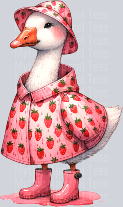 GOOSE IN STRAWBERRY RAINCOAT BOOTS AND HAT CLIPART PNG