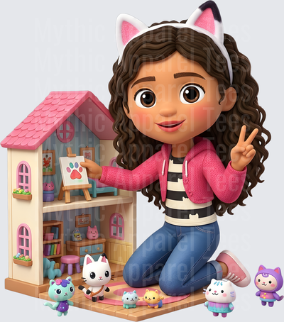 Gabby's Doll House Gabby with Cat Ears Peace Sign and Mini Cats