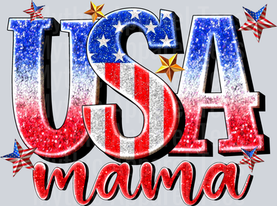 USA Mama mom stars and stripes 4th of july DTF Patriotic Transfers