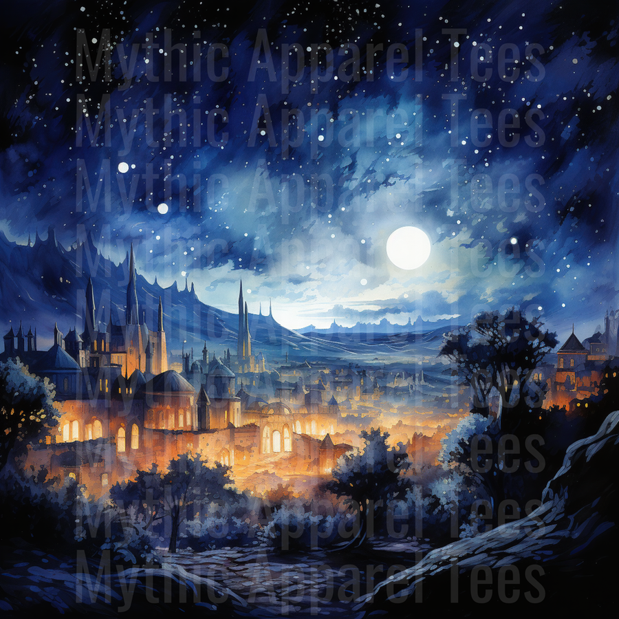 Nativity Fantasy Castle Kingdom Moonlit Starry Night Sky