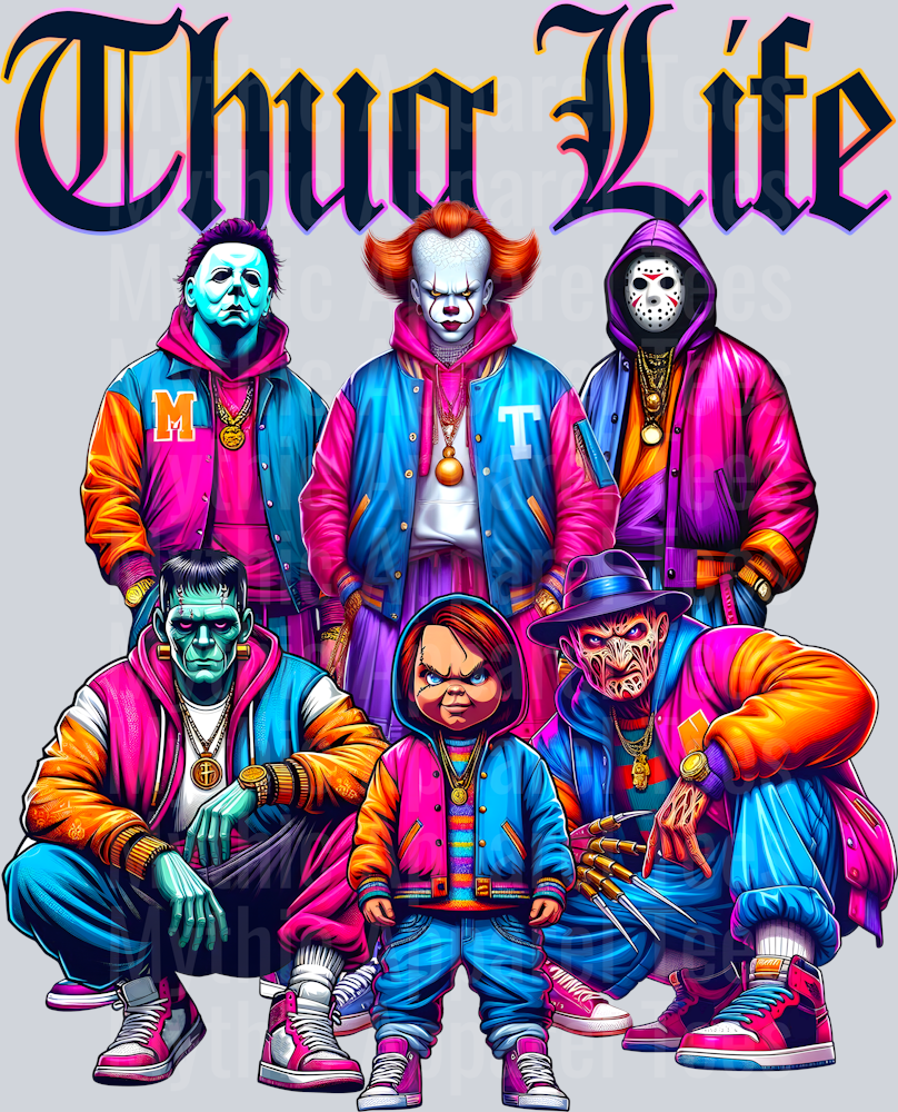 Purple/pink outfits Frankenstein Chucky THUG LIFE Freddy Krueger Jason Vorhees Michael Myers Pennywise Gangster Pose Horror Movie DTF Thug Life Transfers