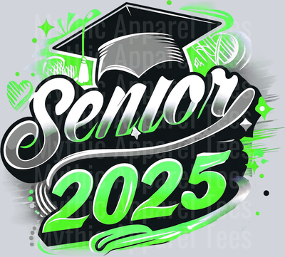 0025 Senior 2025 Airburshed Green and Gray 2 DTF 2025 Senior Graduation Transfers