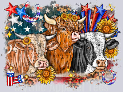 American Highland Cows 4th Of July DTF Patriotic Transfers