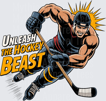 Ice Hockey Unleash The Beast Muscular Player Comic Style