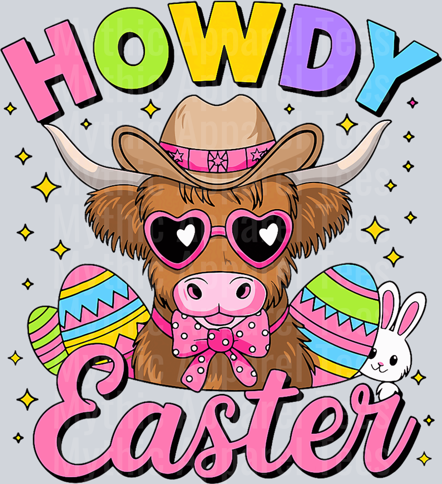 Howdy Easter Western Easter DTF Highland Cow Transfers