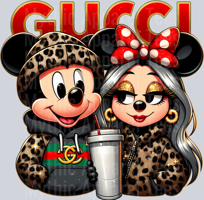 Mickey And Minnie looking at mickey Leopard Print Disney DTF Gucci Mickey Transfers
