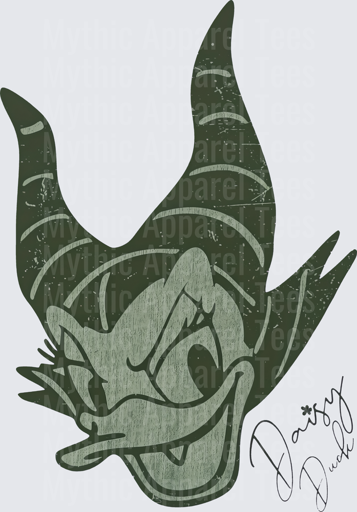 Daisy Duck as Maleficent Villain Mashup Distressed Vintage Green Silhouette