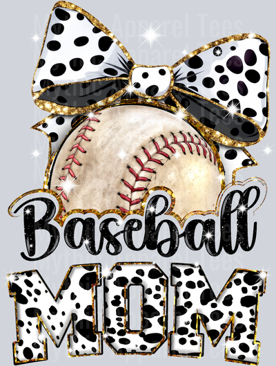Baseball mom with spot bow and dirty ball cute DTF Sports Transfers