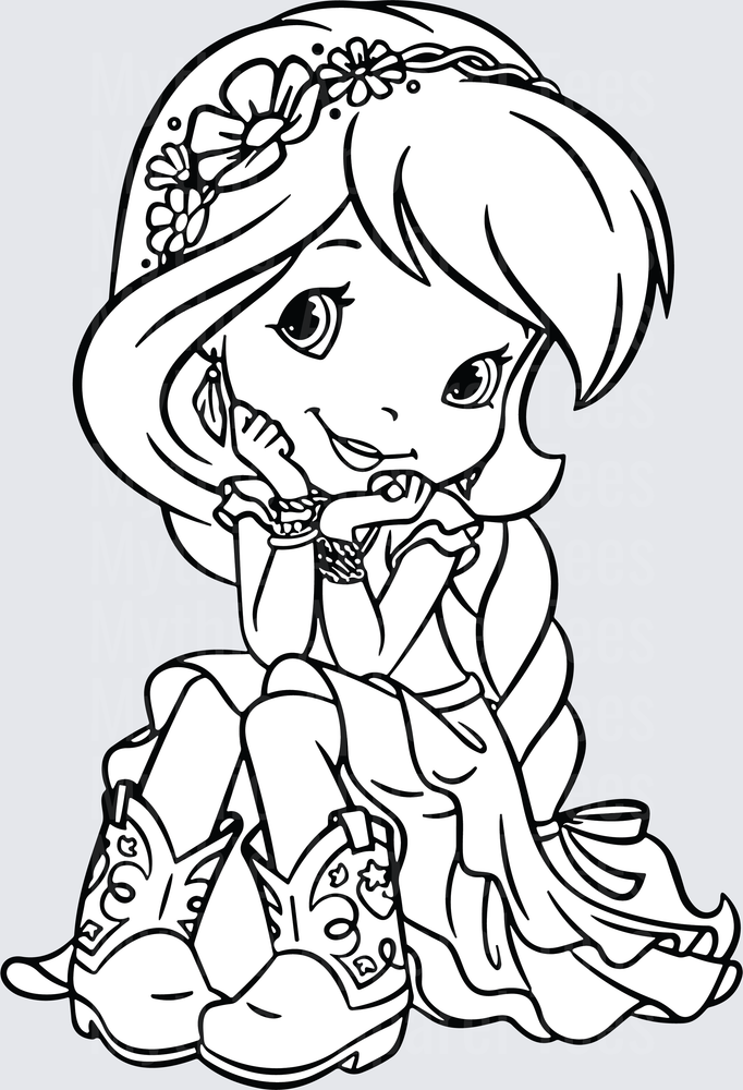 Strawberry Shortcake Sitting in Cowboy Boots Floral Hat