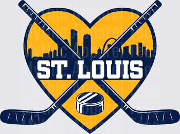 NHL Teams St. Louis Blues Heart Skyline Crossed Sticks Puck