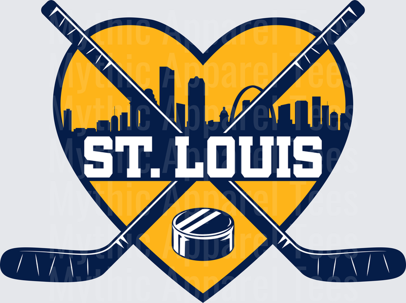 NHL Teams St. Louis Blues Heart Skyline Crossed Sticks Puck