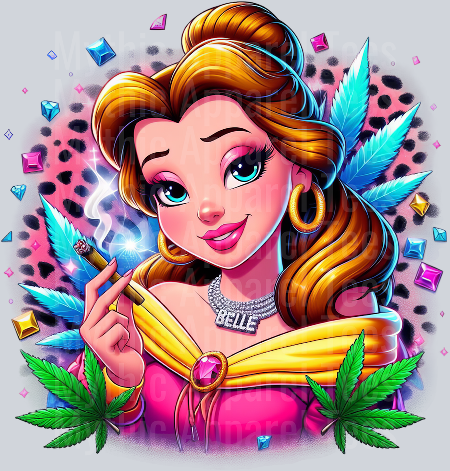 Belle Weed Plant Cheeta Print Jewels Smoking Weed DTF Weed Transfers