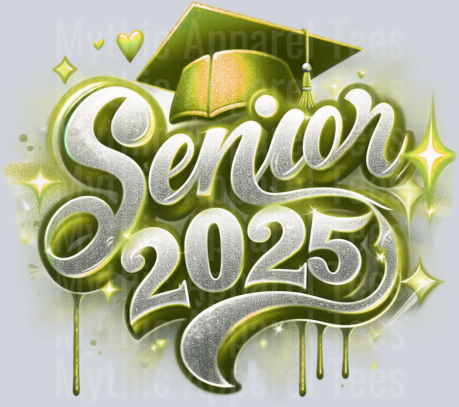 007 Senior 2025 Airbrushed Gold DTF 2025 Senior Graduation Transfers