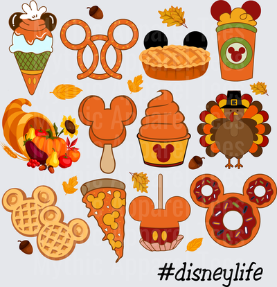 Disney Fall and Thanksgiving Mickey Mouse Food Icons Bundle