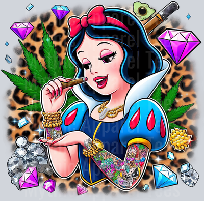 Snow White Tattoos Cheeta Print Jewels Smoking Weed DTF Weed Transfers