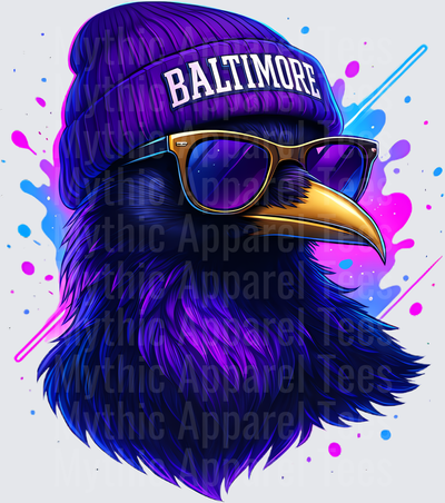 NFL Mascots Baltimore Ravens Cool Bird Purple Beanie Sunglasses