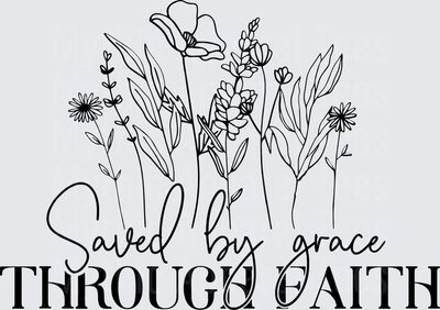 Saved By Grace Through Faith Wildflower Botanical Line Art Christian Scripture