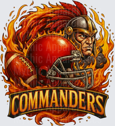 Commanders Fierce Roman Warrior Football Helmet Flames Mascot Spirit Design