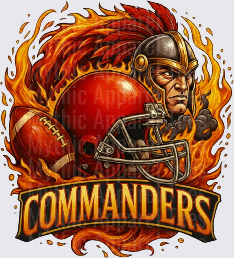 Commanders Fierce Roman Warrior Football Helmet Flames Mascot Spirit Design