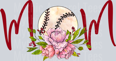 MOM red baseball with flowers DTF Baseball Transfers