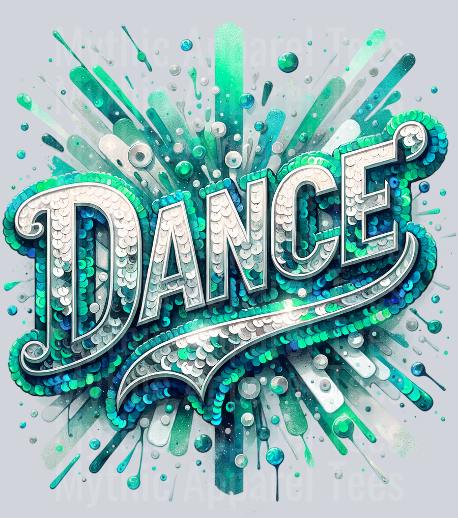 Sequin Dance 1 Mint DTF Dance Swoosh Transfers