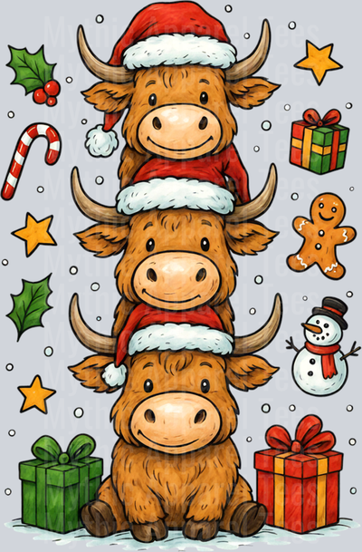 Christmas Highland Cow Cute Heifer Cow Santa Hat Mooey Xma Long Sleeve T-Shirt