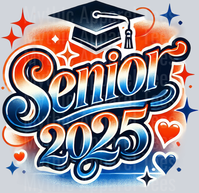 0010 Senior 2025 Airbrushed Orange and Blue DTF 2025 Senior Graduation Transfers