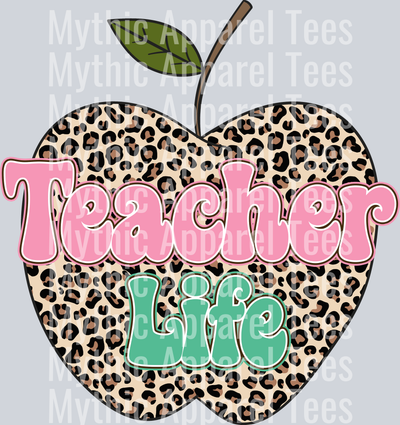 TEACHER LIFE LEOPARD APPLE DTF Teacher Transfers