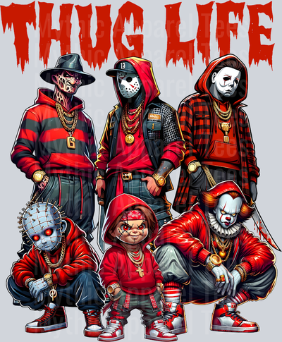 Red outfit oozy letters Chucky 13 Ghosts THUG LIFE Freddy Krueger Jason Vorhees Michael Myers Pennywise Gangster Pose Horror Movie DTF Thug Life Transfers