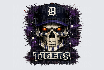 MLB Skulls Detroit Tigers Glowing Eyes Skull Dark Splatter