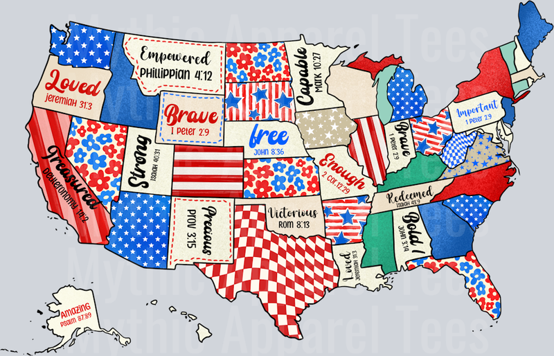 Retro American Map Red White and Blue Patriotic DTF 4th of July Transfers