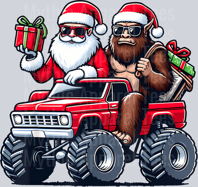 38 Santa Bigfoot Riding Monster Truck Christmas Toddler Kids T-Shirt