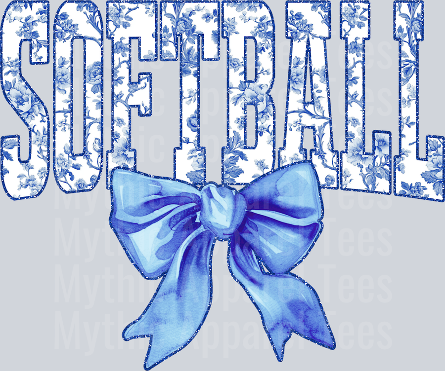 Light Blue Softball School Spirit & Sports College Font Floral Pattern