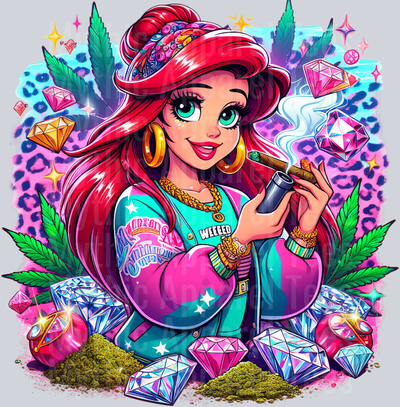 Ariel Jewels Smoking Weed DTF Weed Transfers