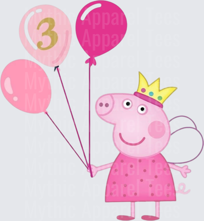 Peppa Pig Princess Fairy 3rd Birthday Balloons Pink Crown