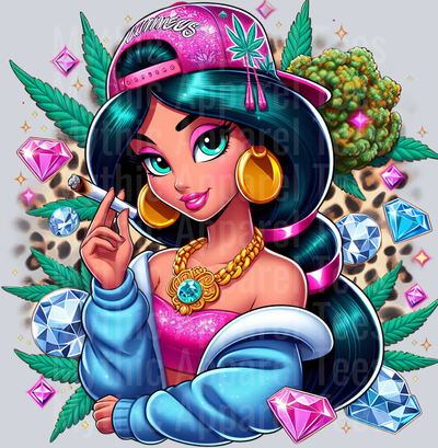 Jasmine 3 Cheeta Print Jewels Smoking Weed DTF Weed Transfers