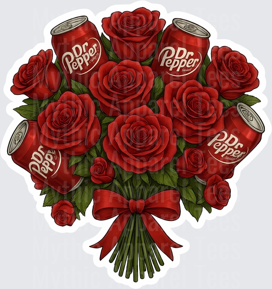 Dr Pepper Cans and Red Roses Bouquet with Bow