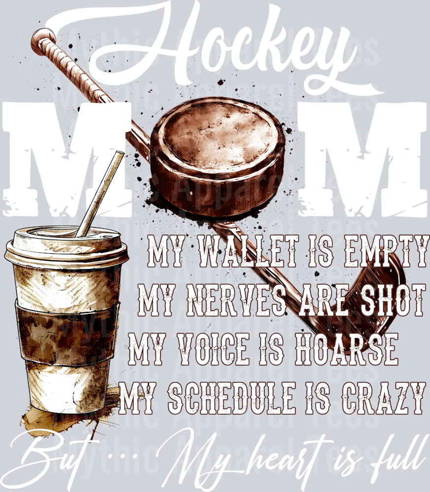 Hockey Mom White Text Coffee DTF Hockey Transfers