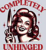 Completely Unhinged Red And Black With Knife, Funny Wife Transfers, 50s Theme, Humorous Designs