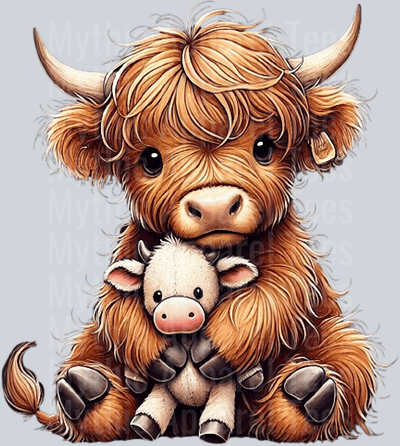 Precious Highland Cow with baby cow DTF Highland Cow Transfers