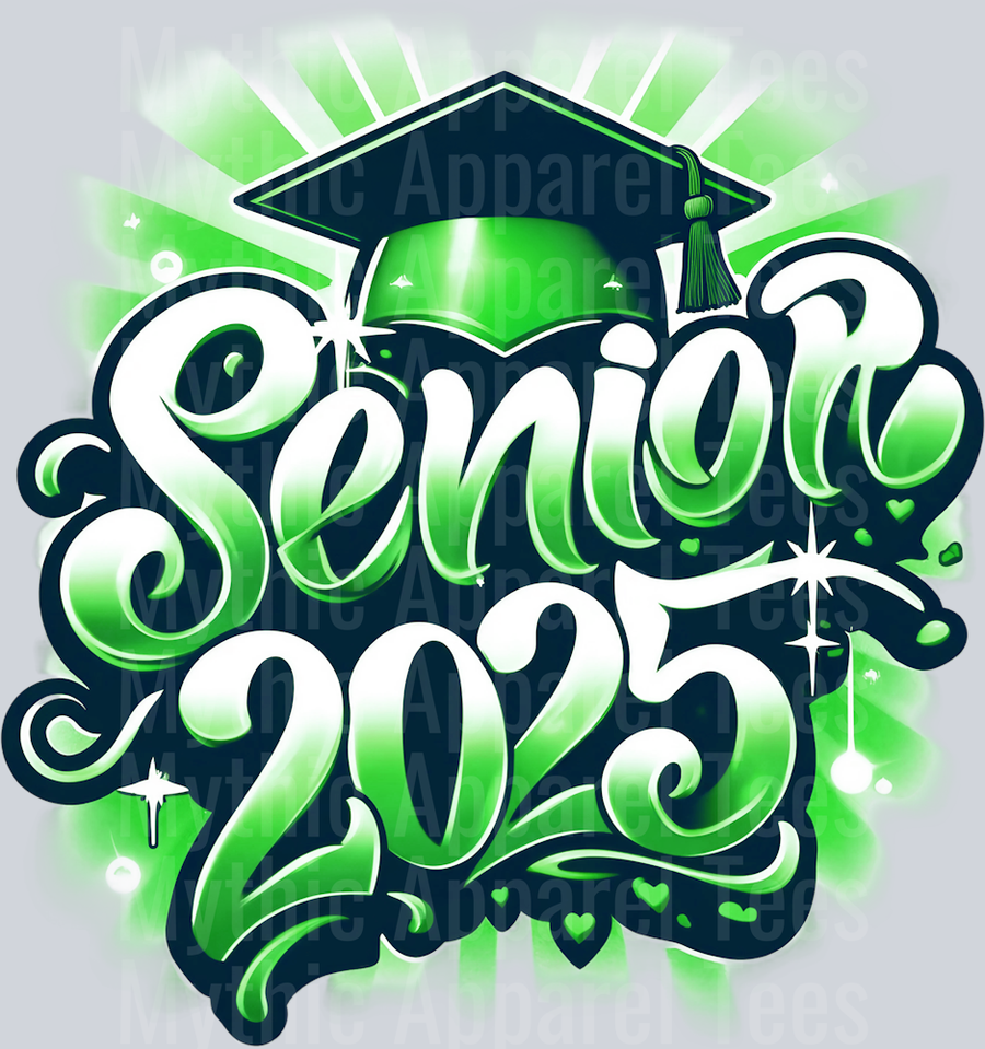 002 Airbrushed Senior 2025 Green DTF 2025 Senior Graduation Transfers