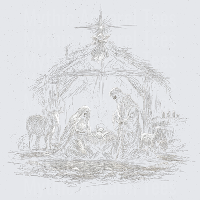 Vintage Sketch Style Nativity Scene Mary Joseph Baby Jesus Manger Star Angel Christmas