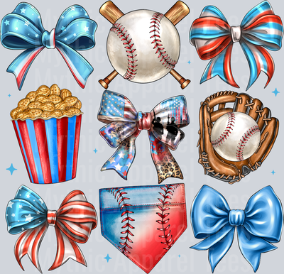 Baseball 4th of july bow